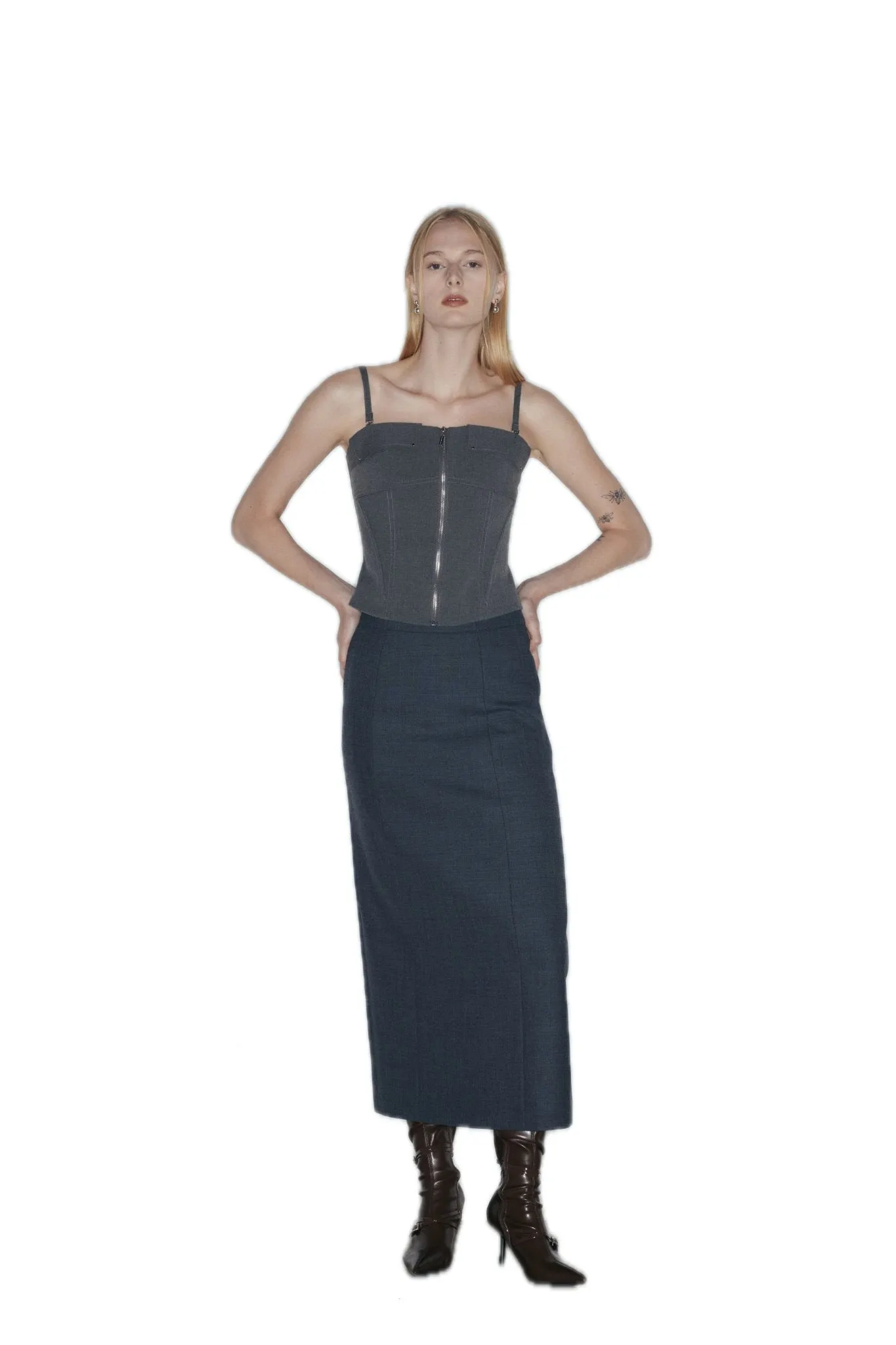Wool Blend Mid-Length Skirt In Dark Gray