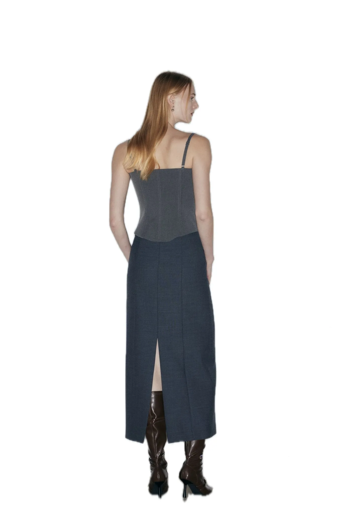 Wool Blend Mid-Length Skirt In Dark Gray