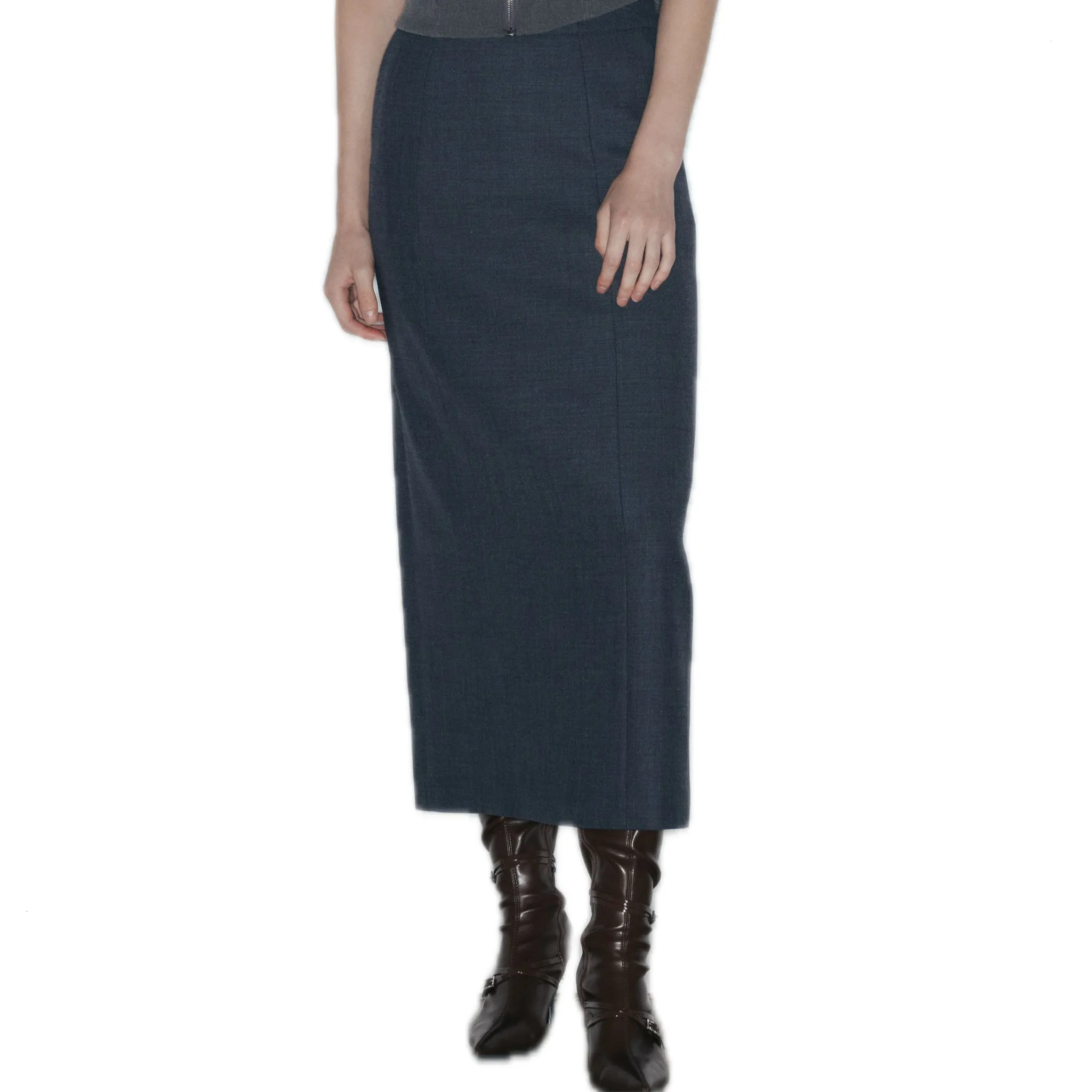Wool Blend Mid-Length Skirt In Dark Gray