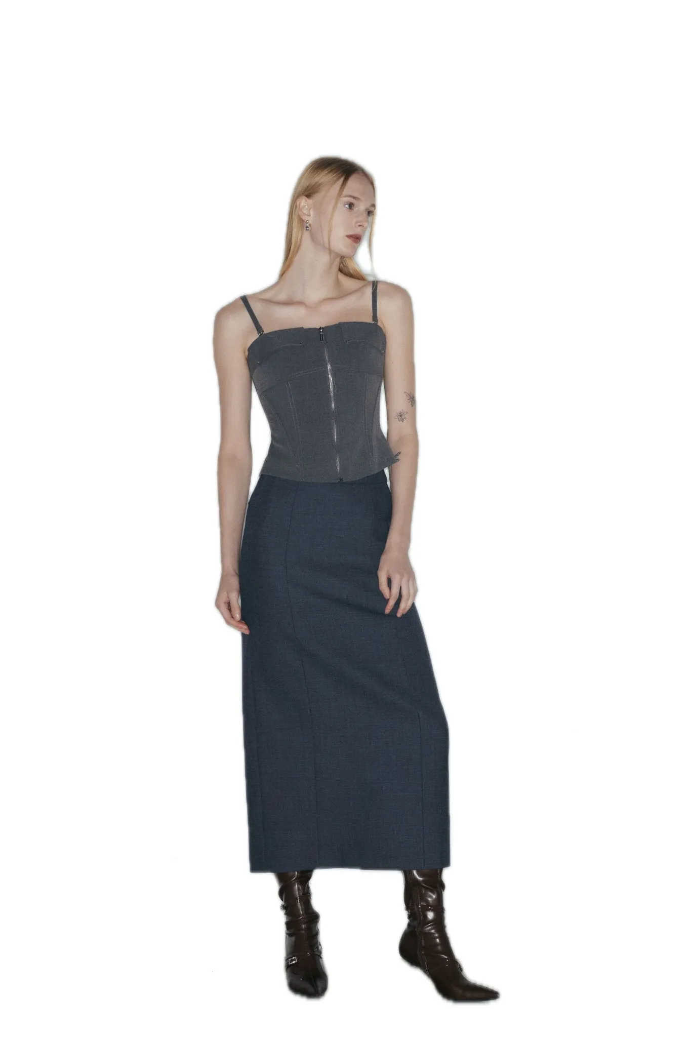 Wool Blend Mid-Length Skirt In Dark Gray