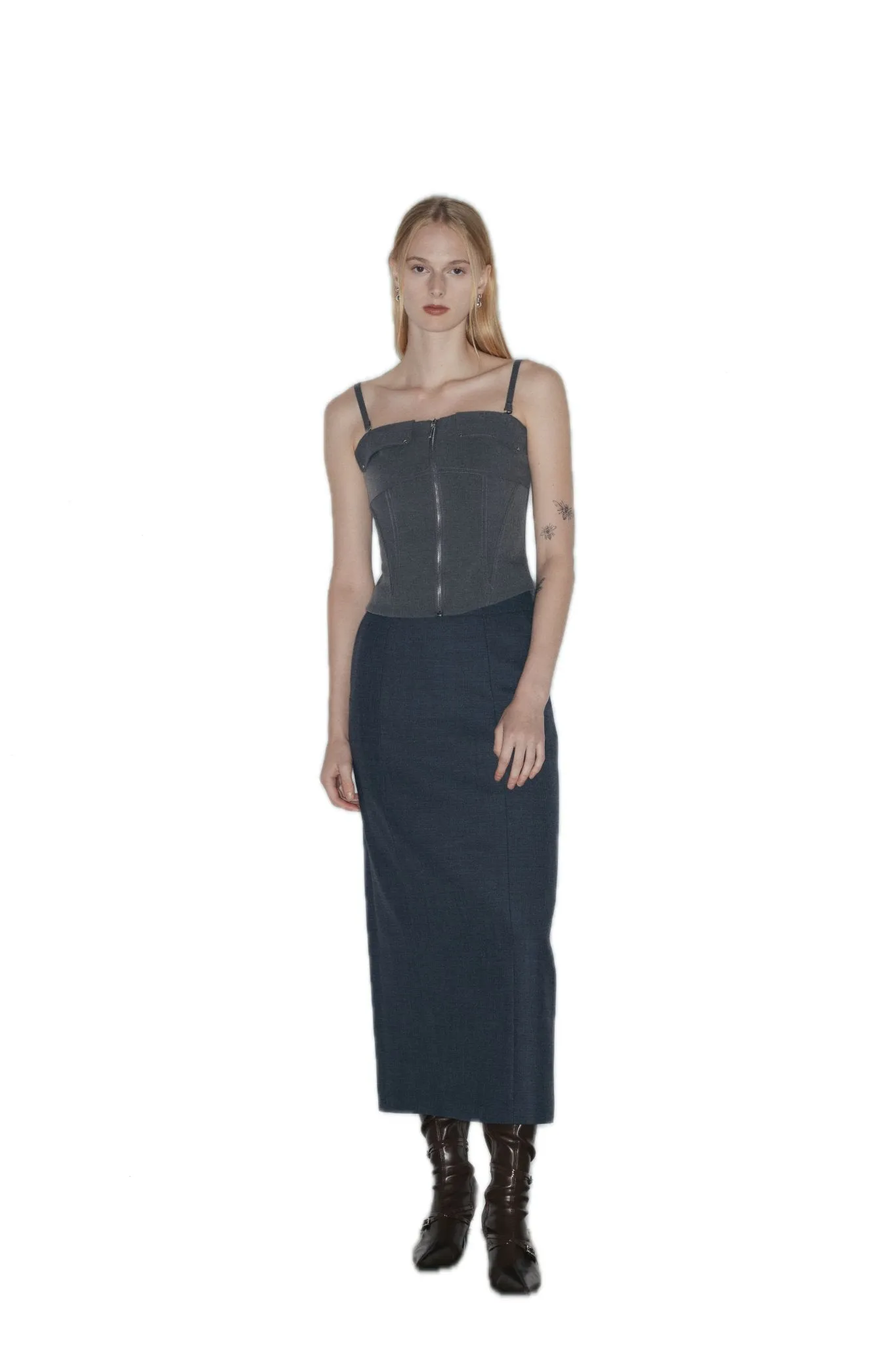 Wool Blend Mid-Length Skirt In Dark Gray